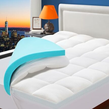 BEDLUXURY 4 Inch Dual Layer Foam Mattress Topper Queen Size，2 Inch Cooling Gel Memory Foam Add On 2 Inch Bamboo Fibre Mattress Pad Cover，Comfort