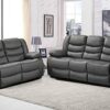 GSW - Sofa - Roma Leather Recliner Sofa With Cupholders - Black and Grey Color (3+2 Seater, 3 Seater, 2 Seater) (3+2 Seater, Black)