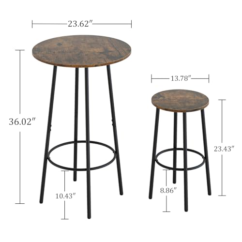 AEPOALUA 3 Piece Bar Table Set, Round Bar Table and Chairs Set of 2, Pub Dining Table Set Counter Height Wood top, Bar Stool Table for Breakfast