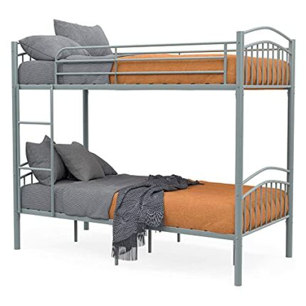 Metal Bunk Beds Frame, Metal Bed,Splits into 2 Beds, Detachable structure, for Twins Kids Teenagers Adult Dormitory Bed, Grey