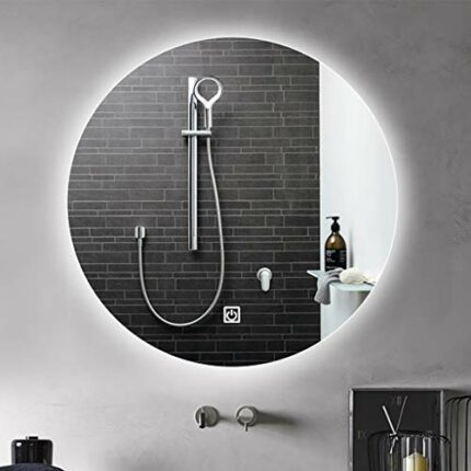round Illuminated Bathroom Mirror with Led Lights, Antifog, Touch Dimmble Switch Color Temperature Change, Wall Mounted Makeup Smart Vanity Mirro