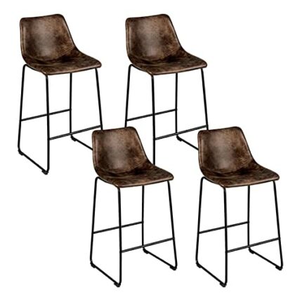 LEIGE Set of 4 Bar Suede Upholstered Kitchen Dining Chair w/Metal Legs (Color : Argento, Size : 19" x 18.5" x 40")
