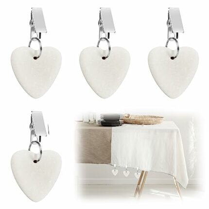 SwirlColor Table Cloth Clips for Outside Table, 4 Pcs Heavy Tablecloth Weights Stone with Metal Clips Outdoor Tablecloth Weights Hangers for Picn
