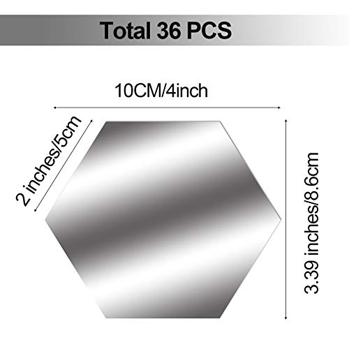 Flexible Mirror Sheets Self Adhesive 10 x 8.6 x 5 cm Non Glass Mirror Tiles Removable Acrylic Mirror for Home Living Room Bedroom Decor (36 Piece