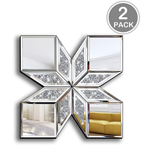 STYLISHIA Crushed Diamond Decorative Mirror 12x12” 2 Pack Shape Glass Decor Wall for Home Decor, Exquisite Accent Art
