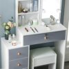 Saihemei Makeup Vanity with Lights and Charging Station, Large Vanity Desk with Storage Shelves and 4 Drawers, 3 Color Lighting Modes Vanity Set