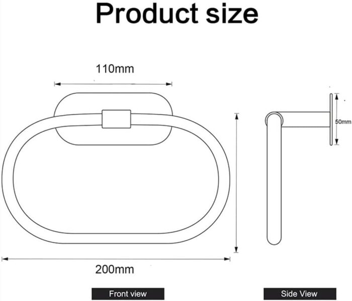 RAKUTE Simple Stainless Steel Towel Rack, Self-Adhesive Towel Holder Hanger, Towel Ring Storage Hanging Shelf, Black Easy Installation Bathroom R
