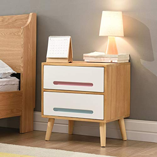 LUKEO Bedside Table Bedroom Furniture Solid Wood Bedside Table, Side Table Double Drawer Design Bedside Table