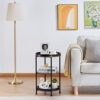 YEAKOO Industrial Nordic End Table, 3-Tier Round Side Table with Storage Shelf Edge Protection Tray, Sturdy Metal Frame Coffee Table Bedside Tabl