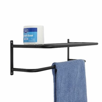 Wall Mounted Towel Rack with Shelf, Black by Home Basics