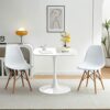 ATSNOW 31.5 in White Square Pedestal Tulip Table, Mid Century Modern Dining Table for Small Spaces