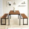 IMUsee 3-Piece Dining Table Set, Modern Table Dinette Set with 2 Benches for Kitchen, Dining Room, Space-Saving Furniture, Sturdy Structure, Easy