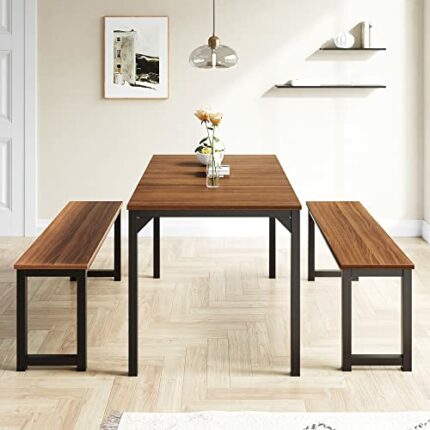 IMUsee 3-Piece Dining Table Set, Modern Table Dinette Set with 2 Benches for Kitchen, Dining Room, Space-Saving Furniture, Sturdy Structure, Easy