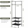 Cyiecw Clothes Rack, Corner Coat Rack, Metal Clothes Rack, Small Slim Clothes Rack, Black with Shoe Rack, Clothes Stand with 10 Hooks, for Bedroo