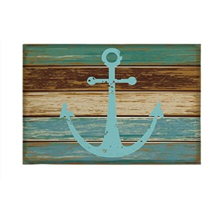 Indoor Doormats Non-Slip Door Mats Nautical Anchor Rustic Wood Soft Absorbent Floor Mats, Low-Profile Doormats for Entryway, Front Door, Back Doo