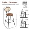 Farini Bar Stools Set of 4, Handwoven Rattan Back Industrial Modern Counter Height Dining Chairs with Faux Leather Seats