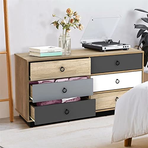 LIUZH 6 Drawer Double Dresser Accent Storage Tower Durable Engineered Wood Simple Style Bedroom Hallway Entryway Storage Cabinets