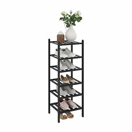 Trenect Bamboo Shoe Rack for Entryway 6 Tier Narrow Vertical Small Shoe Rack Closet Shoe Storage Stackable Shoe Organizer Shoe Shelf for Small Sp