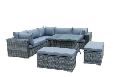 Homeflair Polyster Rattan Weave Dining Modular 7 Seater Corner Sofa Set For Garden Long Lasting Flexible