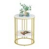 Marble Top Side Table Black: Small Circle End Tables 40 x 54cm Sintered Stone Bedside with Metal Black Legs Modern White Nightstand 2 Tier Round