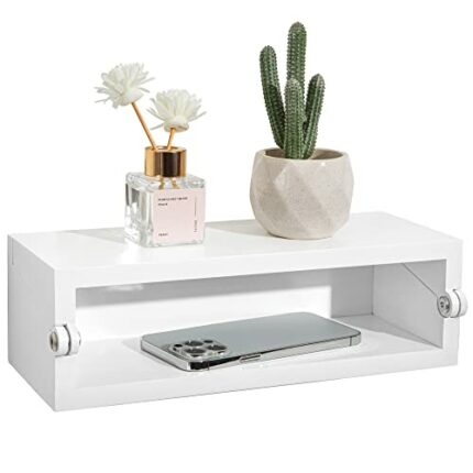 SUMGAR White Floating Nightstand Bedside Table Small Wall-Mounted Pine Wood Modern Foldable Shelves Slim Thin Storage Display Furniture for Bedro