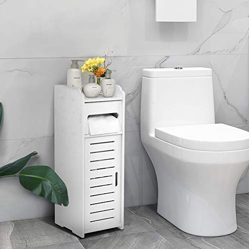 Bathroom Cabinet Free Standing Bathroom Storage Cabinet Wood-plastic Board Slim Bathroom Storage Unit, White Bathroom Storage Toilet Roll Cabinet