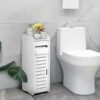 Bathroom Cabinet Free Standing White Bathroom Storage Cabinet Bathroom Corner Cabinet PVC Wood Plastic Board Bathroom Shelf Toilet Cabinet Storag