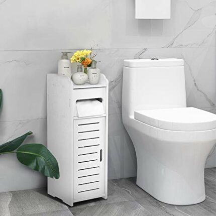 Bathroom Cabinet Free Standing White Bathroom Storage Cabinet Bathroom Corner Cabinet PVC Wood Plastic Board Bathroom Shelf Toilet Cabinet Storag