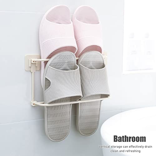 RICHSUM Wall Mounted Shoes Rack Plastic Shoes Hanger,Sticky Double Layer Foldable Slippers Drain Storage Rack Hanging Shoes Holder Bathroom Organ