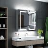 Tokvon® Gemini Bathroom Mirror Cabinet with LED light Wall Mounted with 2 doors dual plug shaver socket Anti-fog Demister Adjustable Dimmer 630 x