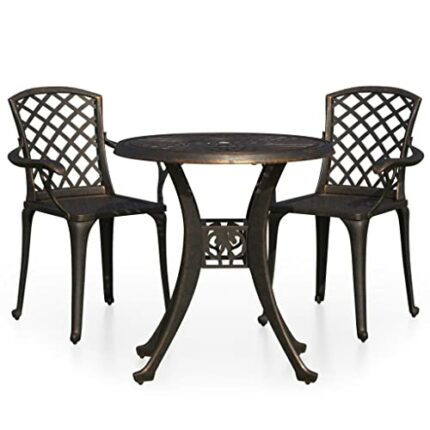 vidaXL Biatro Set 3 Piece Outdoor Furniture Set Outdoor Bistro Table and Chairs Patio Balcony Garden Table Chairs Cast Aluminium Bronze