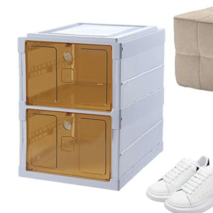 IBUGER Shoe Storage Boxes | Folding Shoe Case For Closet,Sneaker Storage Boxes Clear Shoe Box With Doors, Space Saving Shoe Boxes Shoe Rack Or Sh