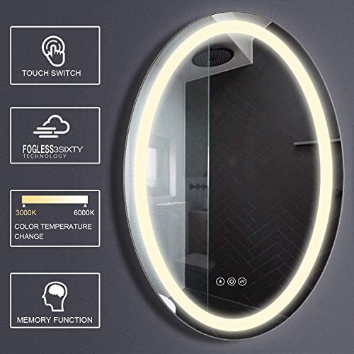 Oval Dimmable LED Bathroom Light Mirrors Horizontal Vertical Anti-Fog+IP44 Waterproof +CRI>90+UL Listed, Suitable for Home, Bathroom, Hotel