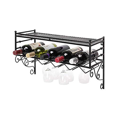 NEOCHY Wine Rack Retro Modern Wall-Mounted Wine Bottle Display Stand Floating Goblet Hanging