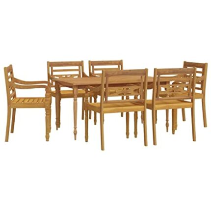 vidaXL Garden Dining Set 7 Piece Outdoor Dining Set Chair and Table Armchair Patio Furniture Dinner Table and Chair Solid Wood Teak
