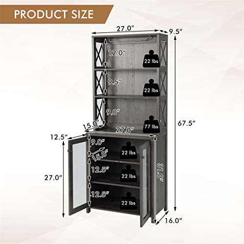 DSHGDJF Tall Freestanding Bar Cabinet Kitchen Buffet W/Glass Holder & Adjustable Shelf