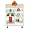 FEER Moveable Kitchen Cart With Two Drawers & Two Wine Racks & Three Baskets White With Trolley Cart Dining