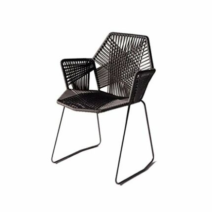 WALNUT Woven Single Chair Modern Minimalist Home Balcony Outdoor Patio Table and Chair Rattan Chair Metal Backrest Dining Chair (Color : A)