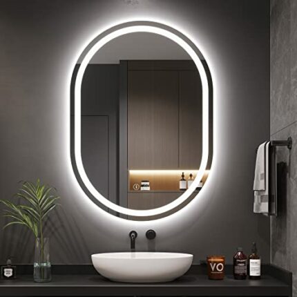 Dripex 50×70cm Oval LED Bathroom Mirror with Light, Illuminated Wall Mounted Vanity Mirror, Anti-fog, 3 Colors Dimmable Light, Memory Function, I