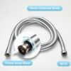 OFFO Large Bore Shower Hose 1.8m, 11mm Bore High-Flow Shower Hose Stainless Steel Replacement High Pressure Shower Hoses,Universal Leakproof & An