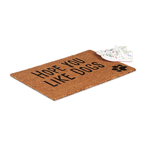 Relaxdays Doormat with Slogan, Hope You Like Dogs, Animal Theme, Coconut Fibres, Outdoors, Indoors, Welcome Mat 40x60cm, Natural, Coir, Standard