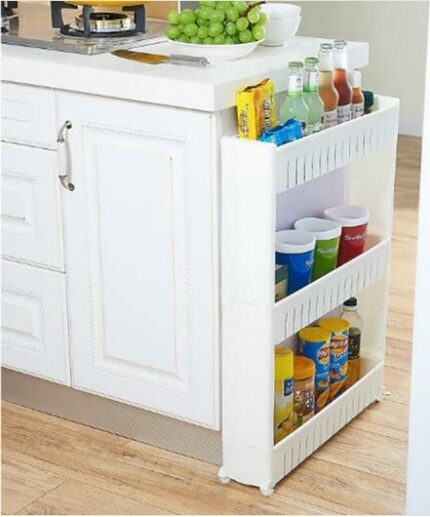 Copper Top - 3-Tier Slim Slide Out Kitchen Trolley, Storage Shelf, Moving Wall Cabinets Tower Holder Rack on Wheels, Rolling Storage Unit Cart fo