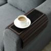 Bamboo Sofa Couch Arm Tray, Foldable Couch Arm Table, Convenient Cup Holder, Drink Coaster and Remote Caddy for Your Sofa Armrest, (16.5" L x 13.