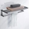 HIGOH Towel Rack High-End Towel Rack,Light Brushed Stainless Steel Simple Bath Towel Shelf Wall Mount,Bathroom Rack Hardware Bathroom Hardware