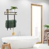 Towel Racks for Bathroom,Hanging Towel Storage for Rolled Towels with Wooden Shelf and 3 Hooks, Rust-Proof Metal Towel Holder