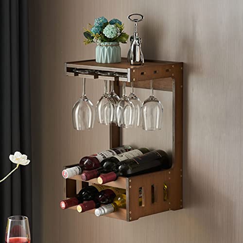 Wooden Wall Mounted Wine Rack,Wall Wine Rack,Wine Bottle Stemware Glass Rack Wall Mounted,Wine Racks,Glass Rack,Hanging Wine Bottle Shelf Organiz