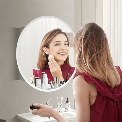 iBathUK Single Door Bathroom Cabinet, Wall Mounted Bathroom Mirror Cabinet, Modern Stainless Steel Cabinets for Bathroom, Round Mirror Bathroom C