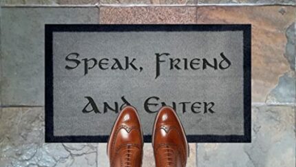 70cm x 40cm Washable Door Mat SPEAK FRIEND & ENTER JRR Tolkien - Hobbit - Lord of The Rings - Elvish by ARTISAN KISS (Light Grey Speak)