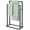 mDesign Towel Holder — 2-Bar Towel Rail for Bathroom Storage and Organisation — Freestanding Towel Rack for Bath, Hand and Face Towels — Matte Bl