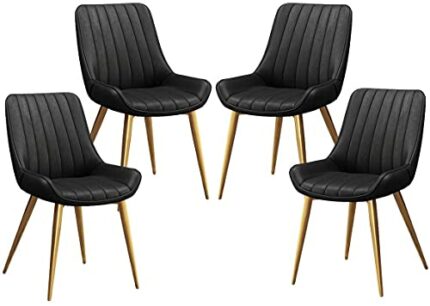 Kitchen Dining Room Furniture Chairs PU Leather Dining Chair Set Of 4 Kitchen Chairs with Upholstered Seat and Backrest Metal Legs Lounge Chairs